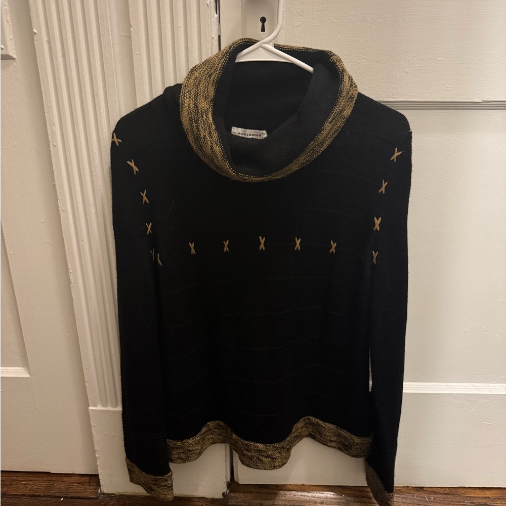 Adrianna Papell Black and Gold Cowl Neck Sweater